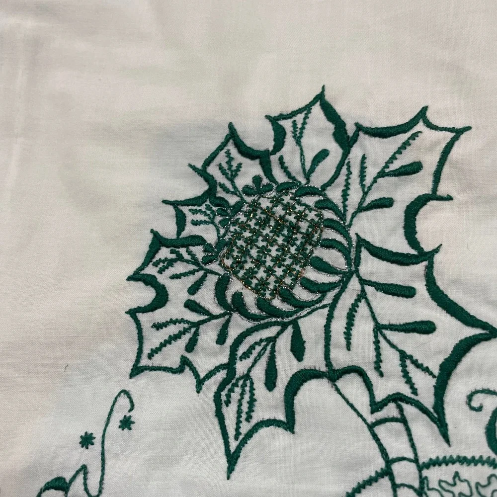 Vintage Pillow Shams Set of 2 Standard Mint Green Floral Embroidered Ruffled